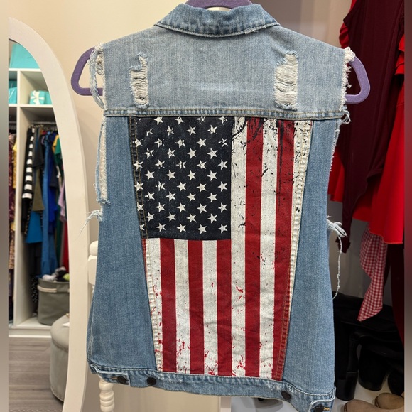 Button Down US Flag Denim Vest